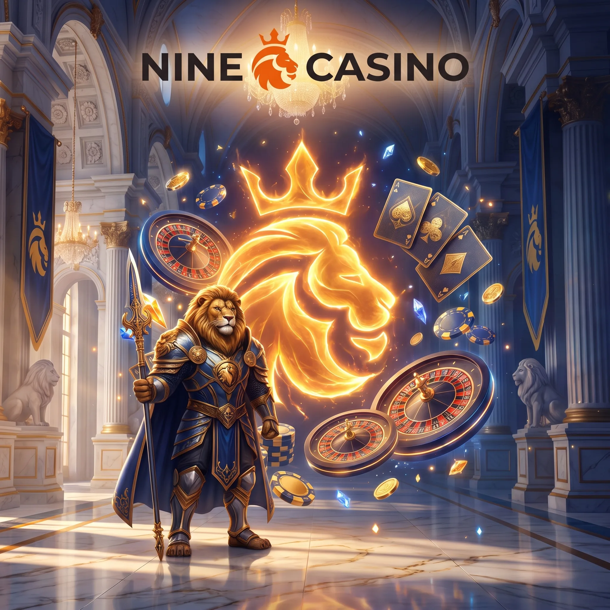 Nine Casino lion guardian in the royal games hall