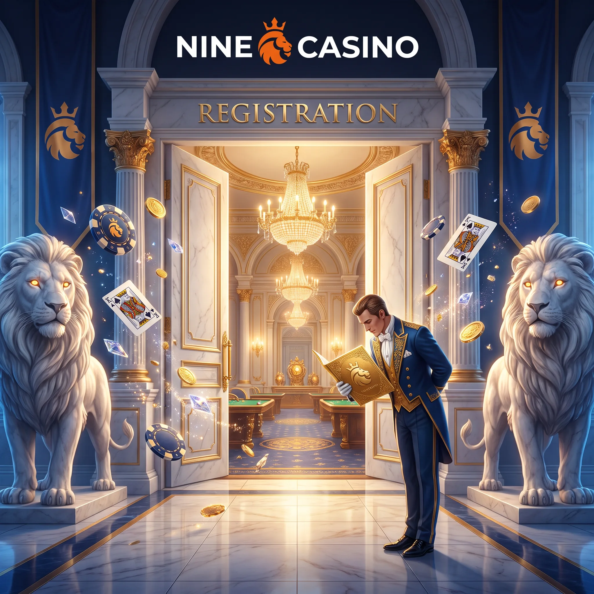 Nine Casino registration entrance with a royal attendant